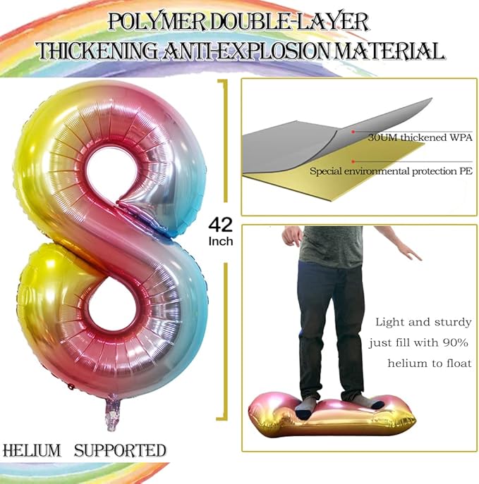 GOER Number 80 Balloons for 80th Birthday Party Decorations,42 Inch Jumbo Foil Helium Balloons for 80th Anniversary (Rainbow)