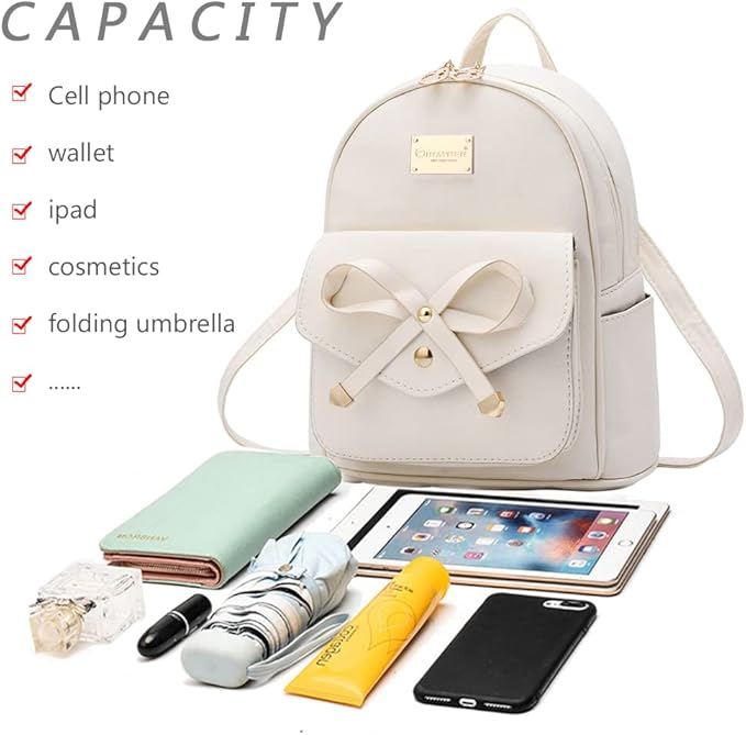 I IHAYNER Girls Bowknot Cute Leather Backpack Mini Backpack Purse for Women