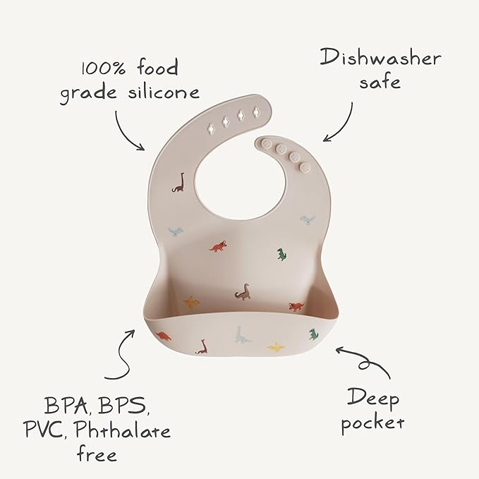mushie Silicone Baby Bib | Adjustable Fit Waterproof Bibs (Lilac Flowers)