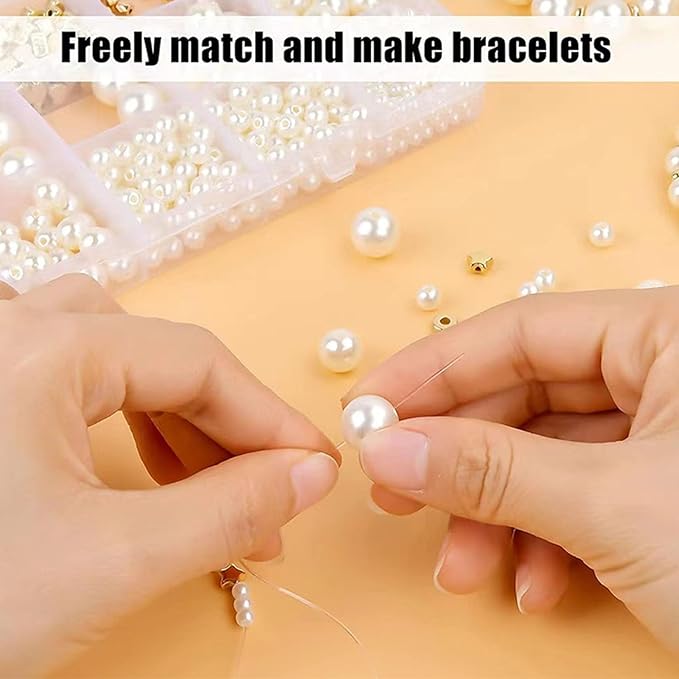 1000Pcs Pearl Beads for Bracelets Making, Pearl Beads for Jewelry Making for Adults, Silver Bracelet Beads DIY Kit, Silver Spacer Beads for Bracelets, Girls Friendship Bracelet Making Kit (Golden)