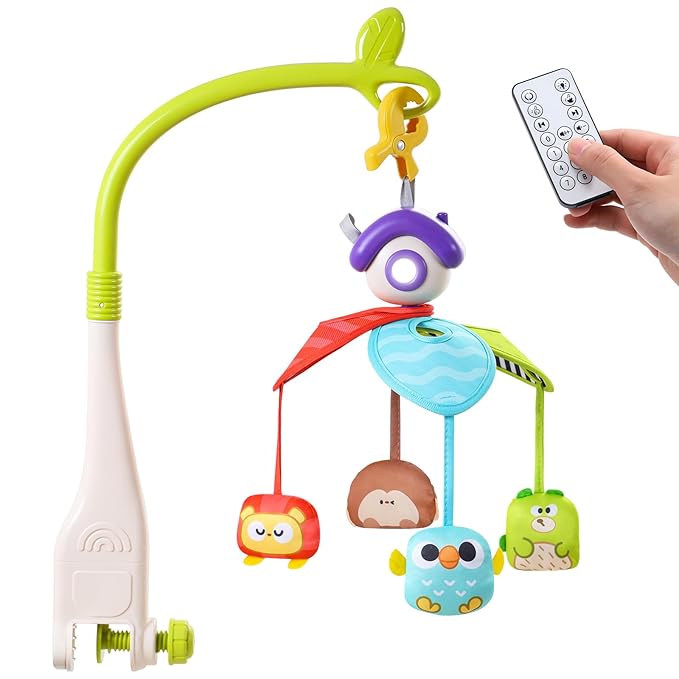CUTE STONE Baby Crib Mobile with Music and Lights, Nursery Crib Mobile with Remote Control, Detachable Hanging Mobile for 3+ Months Newborn Babies, Fits Cribs and Strollers