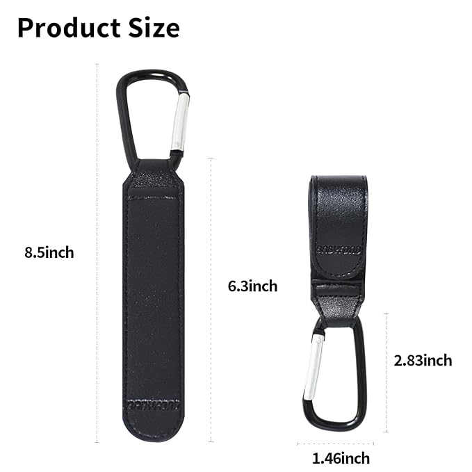 Stroller Hooks for Hanging, 2 PCS Durable Leather Style Stroller Clip Straps, Baby Stroller Hooks for Diaper Bags Grocery Shopping Bags, Mommy Hook for Stroller (Black)