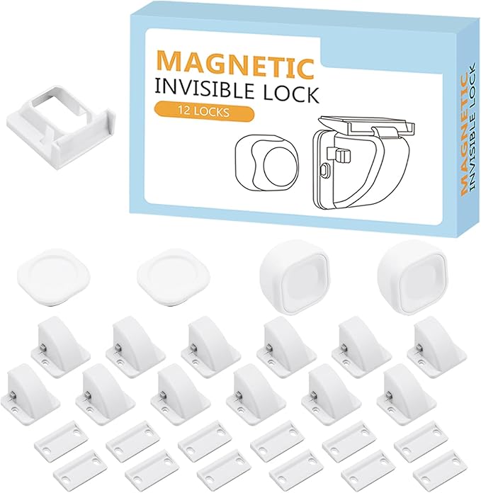 12 Pack Magnetic Cabinet Locks Baby Safety Child Proofing Invisible Locks No Drill Easy Installation for Cabinets Drawers Doors