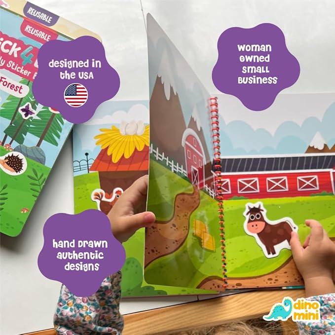 Stick4Ever Jelly Sticker Book - for Kids - Waterproof, Easy to Clean Jelly Stickers for Kids - Reusable Sticker Book for Toddlers with 50 Pcs of Reusable Stickers (Animals)