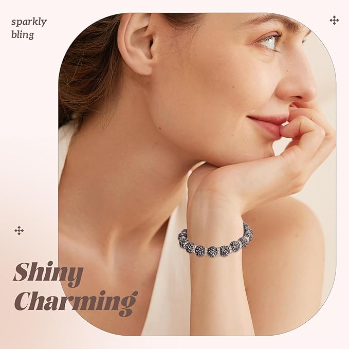 105pcs 10mm Rhinestone Beads for Jewelry Making, Hematite Shiny Round Disco Ball Beads Bulk, Sparkle Crystal Clay Christmas for Bracelet Baseball Necklace Earring Crafting and DIY