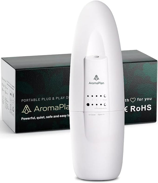 AromaPlan Authentic Plug in Waterless Diffuser - Up to 500 Sq. FT Coverage - Nanotechnology Plug in Oil Diffuser for Essential Oils -for Home and Office - Wall Silent & Waterless Oil Diffuser (White)