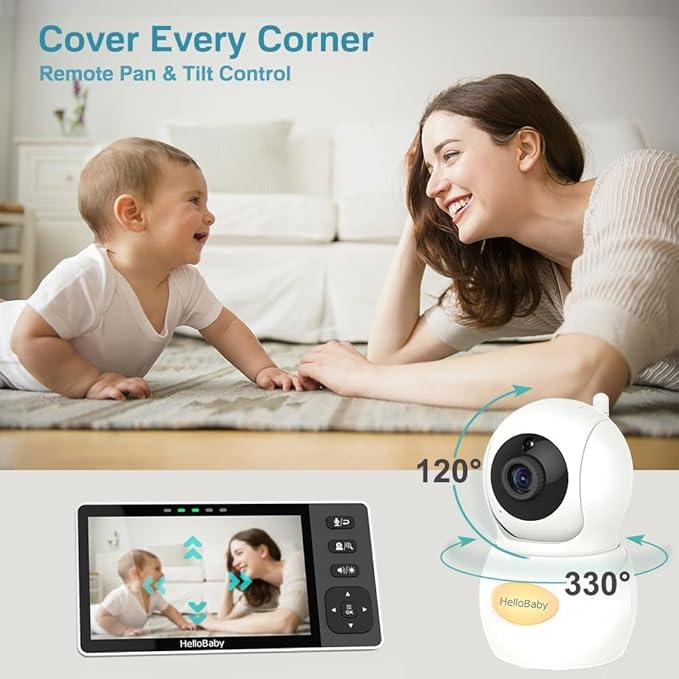 HelloBaby 720P 5.5'' HD Baby Monitor with Camera and Audio No WiFi, Video Baby Monitor, Remote Pan Tilt Zoom Wide View Range, 1080P Infant Camera, Night Light, Hack Proof, 4000mAh Battery, 1000ft
