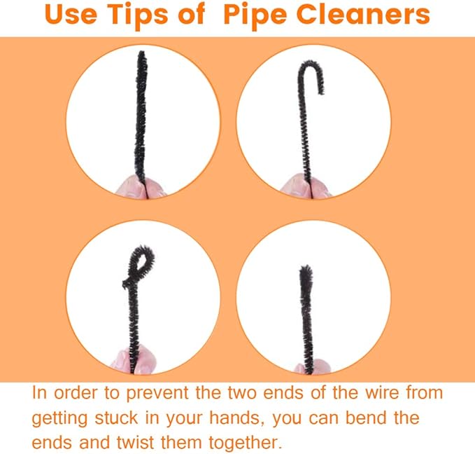 100 Chenille Stems, Black Pipe Cleaners for Hair, Crafts & Decorations