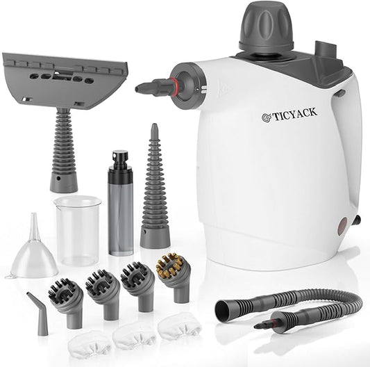 Handheld Steam Cleaner, Steam Cleaner with 16 PCS Accessory & Safety Lock, 500ML Large Capacity Natural Surface Steam for Cleaning, Multipurpose Steamer for Home, Car, Bathroom, Grease (White)