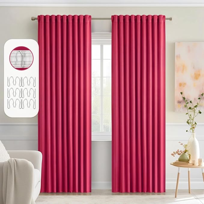 MIULEE Hot Pink Back Tab Blackout Curtains 84 Inch Length 2 Panels Set for Living Room Bedroom Privacy, Rod Pocket/Pinch Pleat Thermal Insulated Room Darkening Pleated Light Blocking Drapes