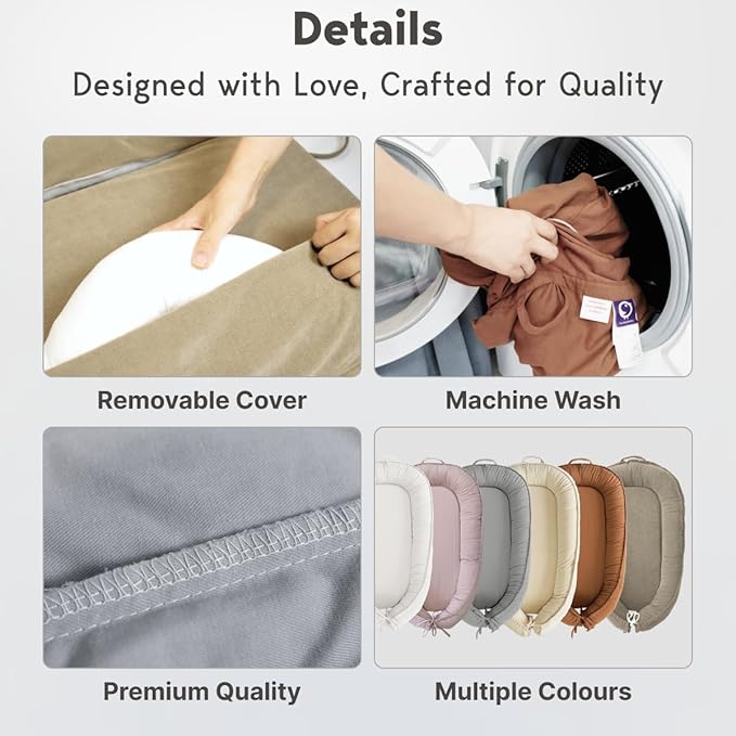 Infant Lounger, Baby Nest Cover for Baby Girls & Boys, Newborn Essentials for Baby 0-12 Months, 100% Cotton Breathable, Co Sleeper Portable Travel Bed (LavenderBlush, Cotton)