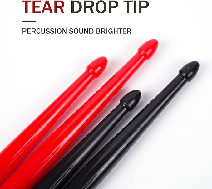 5A Nylon Drumsticks for Kids Adults: Light Durable Drum Sticks Black Red with Anti-Slip Handles for Electronic Drums Exercise Percussion Accessories (2 Pairs)