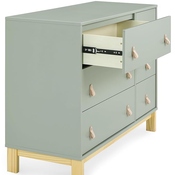 Delta Children babyGap Legacy 6 Drawer Dresser with Leather Pulls and Interlocking Drawers Greenguard Gold Certified, Sage Green w/Natural