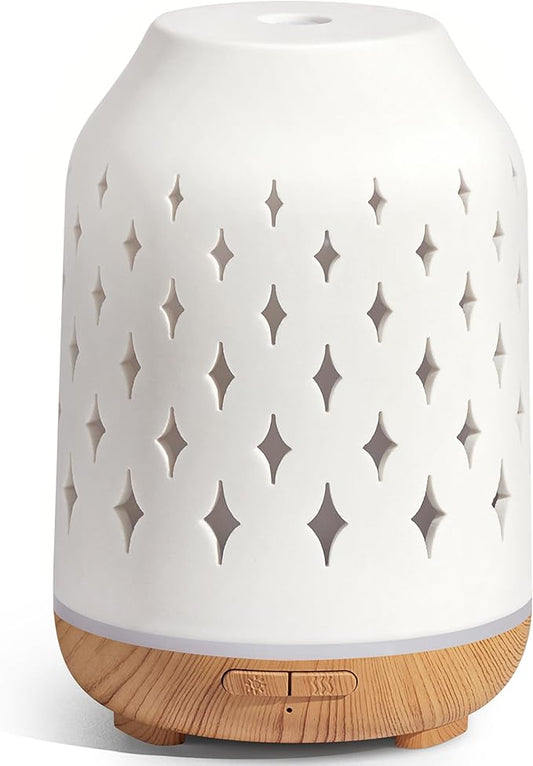 InnoGear Aromatherapy Diffuser, 150ml Ceramic Diffuser Ultrasonic Humidifier Cool Mist Essential Oil Diffusers for Home Air Diffuser with 2 Mist Modes Waterless Auto Off, White