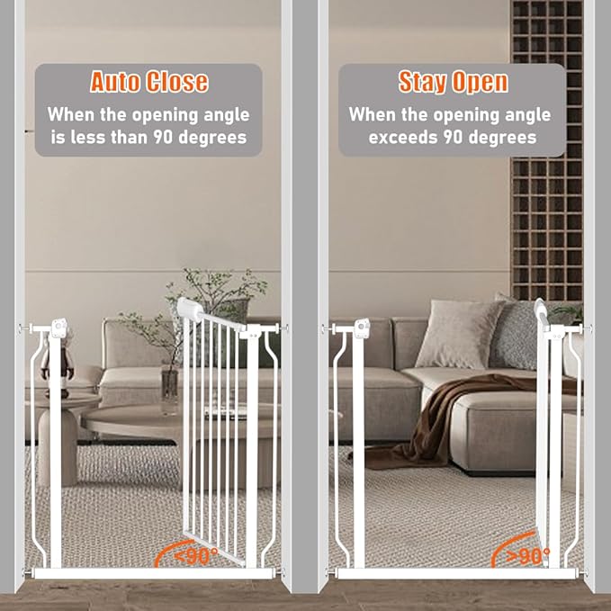 Fairy Baby Extra Wide Baby Gate for Doorways Auto Close Safety Gates for Bedroom, Fits 57.5 Inch to 62 Inch with Pressure Mounted Extention Kit, White