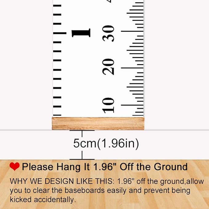 Growth Chart Wall Hanging, Portable Kids Wall Ruler Removable Height Measure Chart for Boys Girls Growth Ruler from Baby to Adult for Child's Room Decoration 79''7.9''