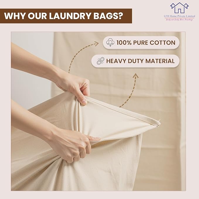 LFH Home Large Premium 100% Cotton Canvas Laundry Bag with Drawstring and Handles Heavy Duty, Multi-Use, and Washable for Home, Travel, College or Storage 24x36 (Pack of 4)-Natural
