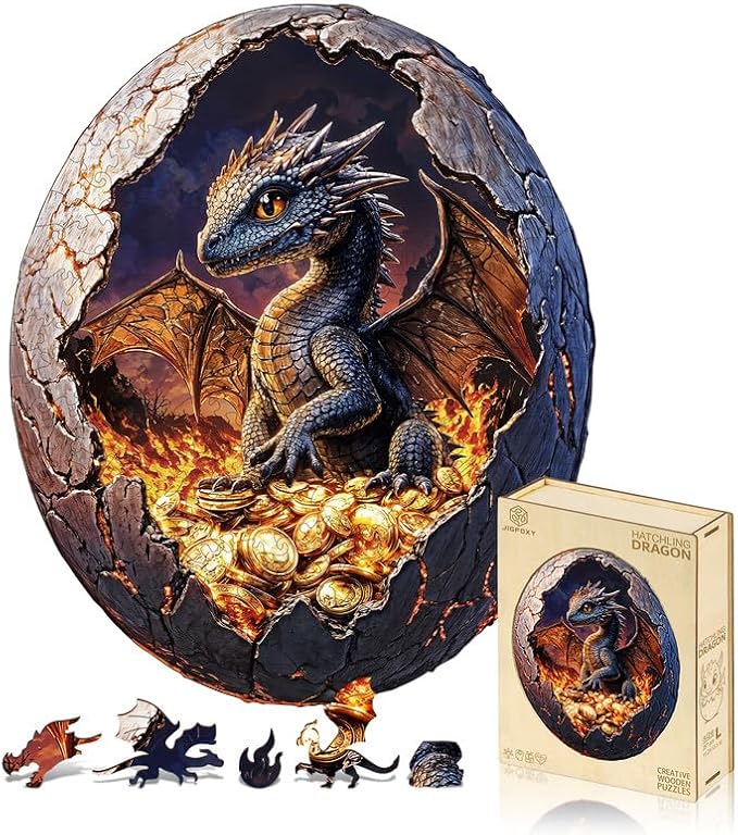 Jigfoxy Wooden Puzzle for Adults, Hatchling Dragon Wooden Jigsaw Puzzles for Adults, Unique Animal Shape Wood Cut Puzzles for Family Friend Puzzle Lovers(M-11.4 * 9.5in-190pcs)