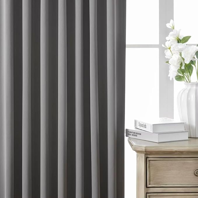 Joydeco 72 Inch Blackout Curtains for Bedroom, Thermal Insulated Black Out Curtains 2 Panels Set, Room Darkening Drapes for Living Room Window Rod Pocket Back Tab (W37 x L72 Inch, Light Grey)