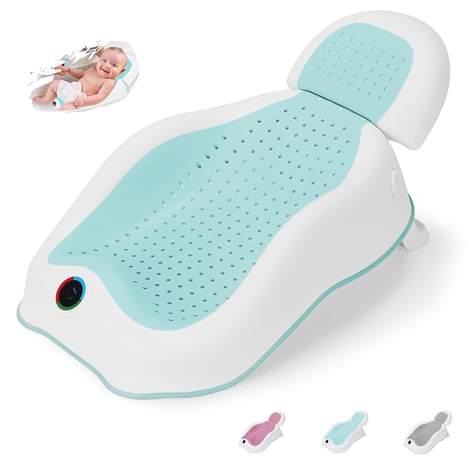 Baby Bath Support,Ideal for Babies Less Than 6 Months Old,with Thermometer-Adjustable Slope Newborn Bathtub, Baby tubs for Baby tubs for Newborn Essentials Must Haves (Green)