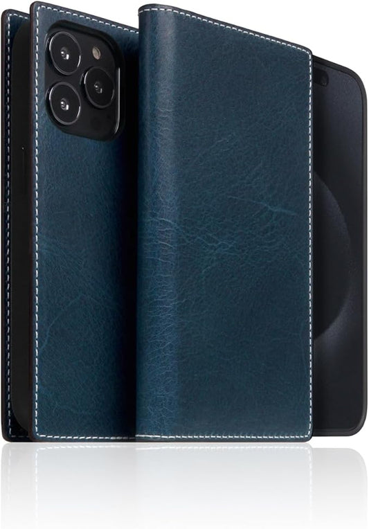 D7 Italian Wax Leather Wallet Case for iPhone 15 Pro - [2-in-1] Handcrafted Detachable Diary Style with Magnetic MagSafe Back Cover, Gift Box Included (Blue)