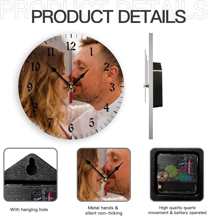 Generic Custom Clocks for Walls Personalized Clocks with Photo Text Logo Silent Non Ticking Round Decoration for Kitchen Creative, 12inch-30cm