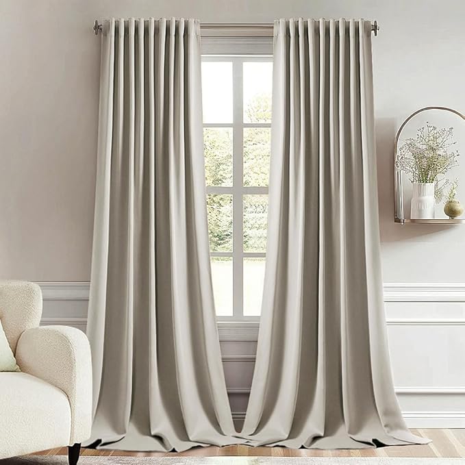 MIULEE Stone Back Tab Blackout Curtains 90 Inches Long 2 Panels Set for Living Room Bedroom Privacy, Rod Pocket/Pinch Pleat Thermal Insulated Room Darkening Pleated Light Blocking Drapes