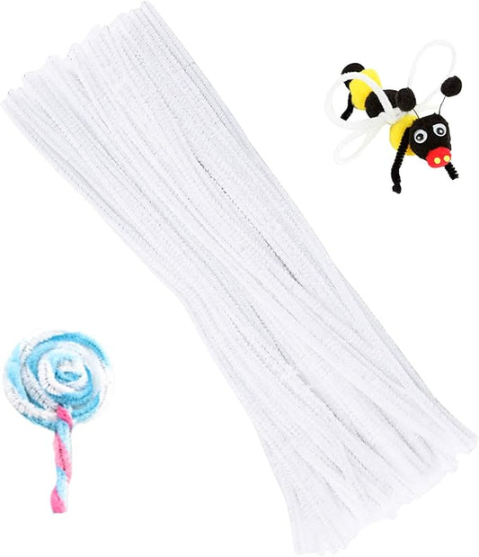 100 Pieces Pipe Cleaners Chenille Stem, Solid Color Pipe Cleaners Set for Pipe Cleaners DIY Arts Crafts Decorations, Chenille Stems Pipe Cleaners (White)