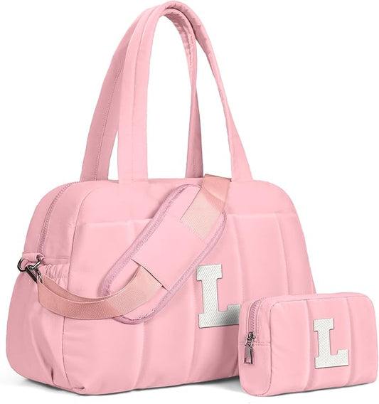 Duffle Bag for Travel, Weekender Bags for Women，Friend Birthday Gift, Initial Overnight Bag with Wet Pocket，Lightweight Travel Bags Personalized Gym Tote with Makeup Pouch