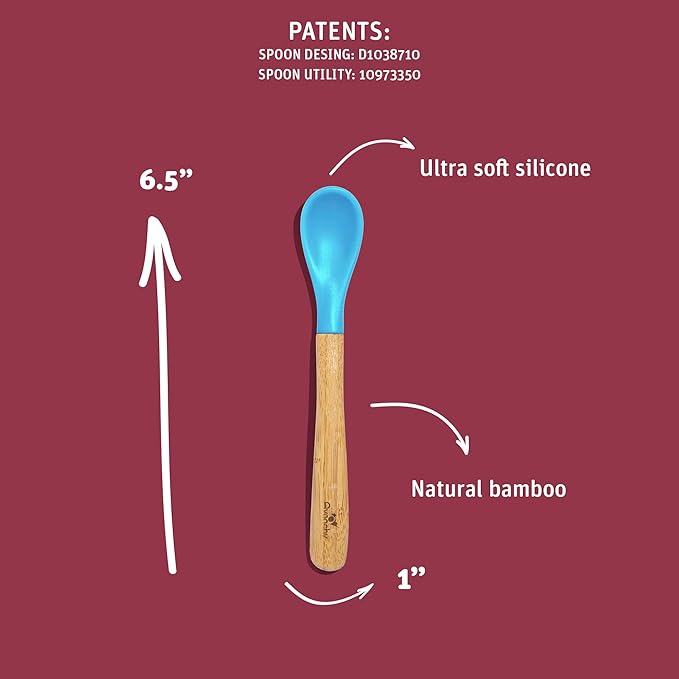 Avanchy Bamboo & Silicone Infant Training Spoons, BPA Free - Soft Tip, Easy on Gums, First Stage Feeding Utensils for Baby-Led Weaning, Self-Feeding, Green