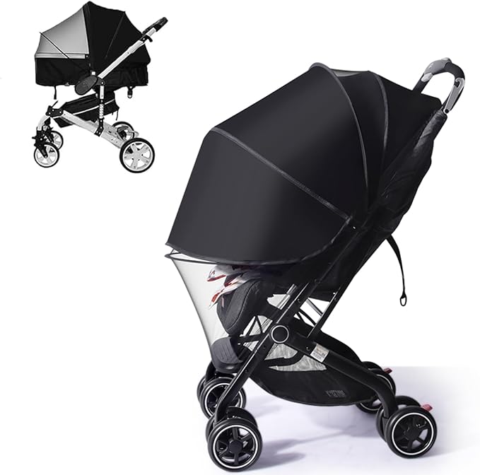 UPF50+ Sunshade Stroller Cover, Universal Breathable 3D Baby Mosquito Net, 2-in-1 Stroller Sun Shade with Two-Way Zipper, UV Protection, Privacy Netting for Stroller