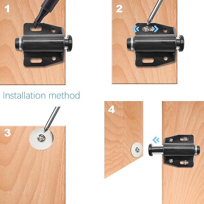 12Pack Magnetic Touch Push to Open Door Latch for Heavy Duty Door Push Release Latch Kitchen Drawer Push Catch Pop Out Latch Kitchen Closet Door Closing (Black)