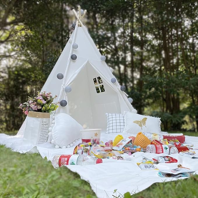 Teepee Tent for Kids-Portable Children Play Tent Indoor Outdoor (White)