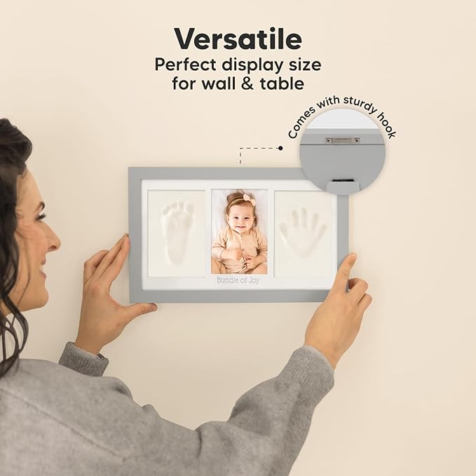 Baby Hand and Footprint Kit - Clay Handprint Keepsake Frame, Newborn Nursery Picture Frame, Personalized New Mom Gifts for Baby Shower & Registry (Cloud Gray)