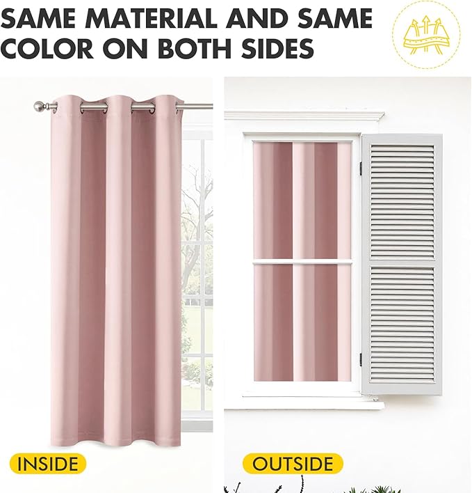 MIULEE Baby Pink Blackout Curtains for Girls Bedroom Living Room 72 Inches Long 2 Panels, Nursery Thermal Insulated Room Darkening Drapes Solid Grommet Top Noise Reducing Curtains, Blush Pink