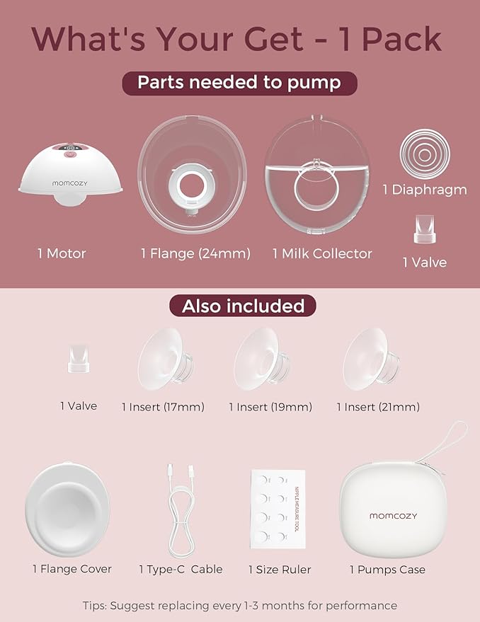 Momcozy M5 Hands-Free Wearable Breast Pump, Double-Sealed Flange for Baby-Like Comfort, 3 Modes & 9 Suction Levels, Portable Electric Pump – 24mm, 1 Pack Cozy Red