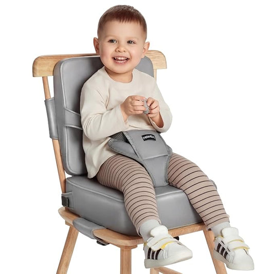HOMEAL Toddler Booster Seat for Dining Table with Backrest and Adjustable Straps, Breathable Booster Seat for Kitchen Chair, Portable Non-Slip Bottom Booster Seat for Table, Light Grey