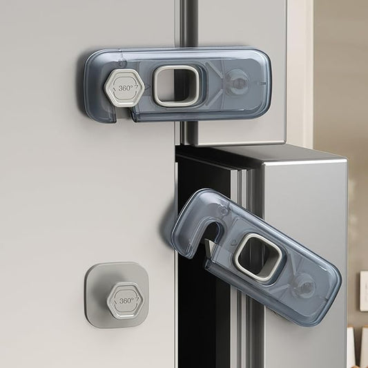 5 Pack Child Proof Refrigerator Lock, QYESWHSR Fridge Locks for Kids with Sticky Adhesive Pads, Child Safety Locks for Doors, RV Refrigerator, Oven Lock Child Safety Baby Cabinet Locks - Clear Updated