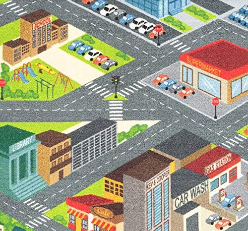 KC Cubs 3x5 City Streets Car Road Rug – Educational Non-Slip Play Mat for Kids, Toddlers, Nursery, Classroom, Playroom, Baby Daycare, Boy Girl Carpet