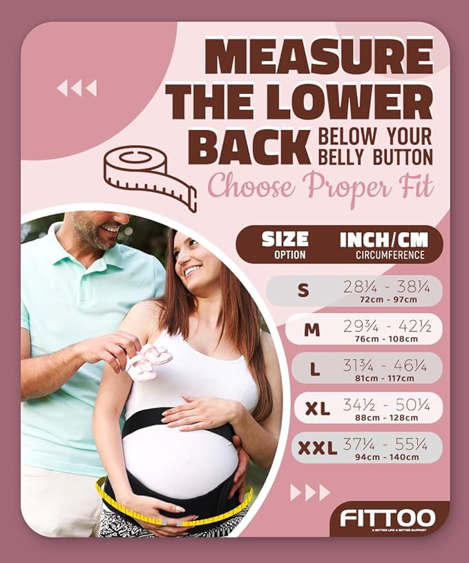 FITTOO Maternity Belt Back Support Belly Band Pregnancy Belt Support Brace Abdominal Binder Waist Support Black XL
