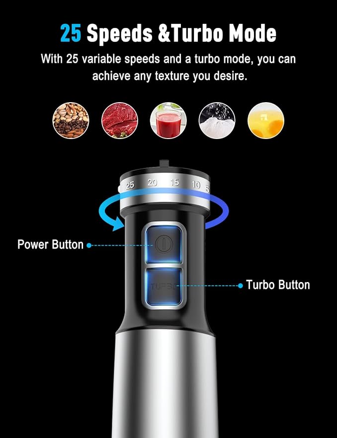 1000W Powerful Immersion Blender handheld, 2025 New Update Hand Blender with 25-Speed, Scratch-Resistant Corded Hand Mixer with Heavy-Duty Copper Brushless Motor and Gift Box