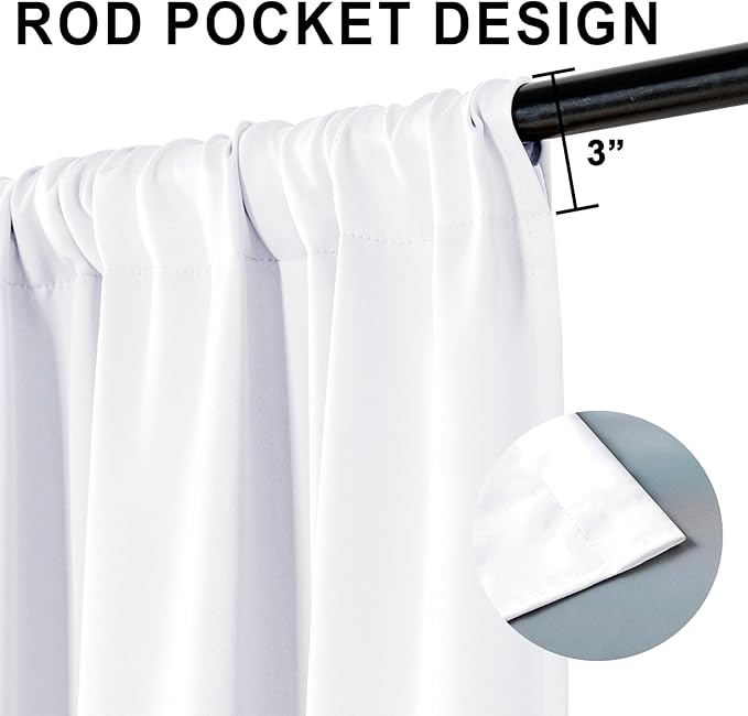 XWZO 100% Blackout Curtains 63 Inches Long - Rod Pocket Noise Reducing & Energy Efficiency Extra Wide Window Draperies with Black Liner for Bedroom/Living Room, White, W60 x L63, Set of 2