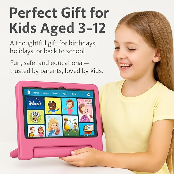 10.1" Kids Tablet Android 14 | 64GB Octa-Core 8GB RAM | Shockproof Case & Parental Control | 12H Fast Charge | HD Display w/Google Kids Space & Educational Apps | WiFi 6/Bluetooth/GPS | Ages 3-12