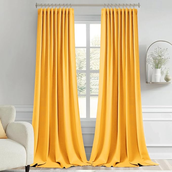 MIULEE Yellow Back Tab Blackout Curtains 108 Inch Long 2 Panels Set for Bedroom, Rod Pocket/Pinch Pleat Extra Long Thermal Insulated Living Room Darkening Pleated Light Blocking Drapes