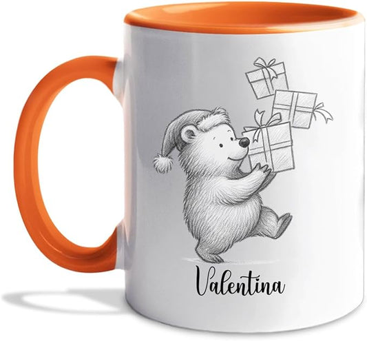Cute Bear Animal Coffee Cup, Personalized Bear Lover Accent Mug Gift For Men Women Birthday Christmas, Customized Name Animal Coffee Mug Gift For Daughter Son Kids Child, Bears White Teacup 11 15 Oz