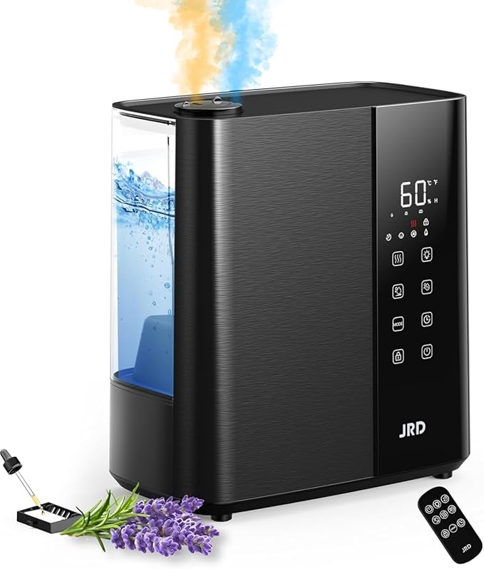 JRD Smart Humidifiers for Bedroom, 5L Warm & Cool Mist Ultrasonic Air Humidifier for Large Room Home Indoor, 50Hrs Quiet Runtime for Baby, Plants, Remote Control, Auto Humidity Sensor, 12H Timer
