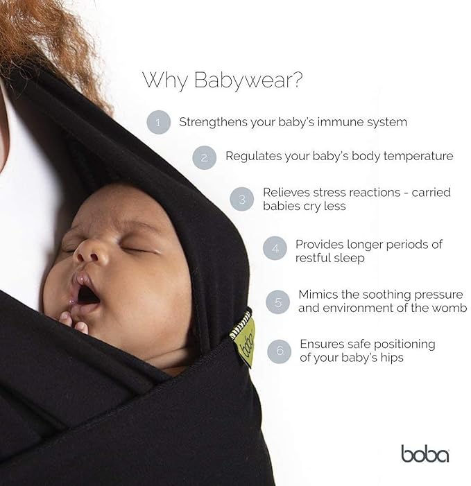 Boba Baby Wrap Carrier – Original Baby Sling Carrier for Newborns (7–35 lbs), Soft, Secure, Hands-Free & Ergonomic, Ideal for Comfortable Bonding, New Parents (Organic Dark Grey)