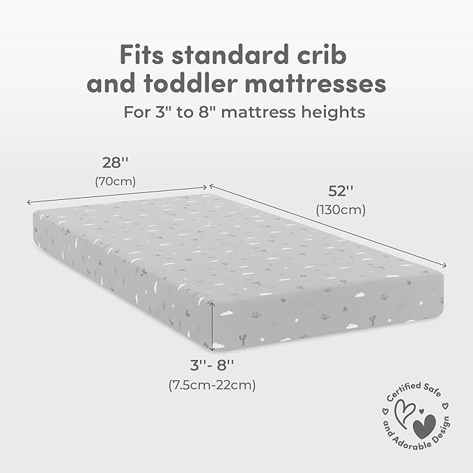 Sweety Fox 2-Pack Cotton Jersey Crib Sheets – Soft Fitted Sheets for Boys and Girls, Mini Crib Sheets, Toddler Bed Sheets (Savanna)