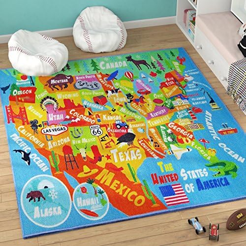 KC Cubs 3x5 USA United States Map Toy Car Road Rug – Educational Play Mat Carpet for Kids, Toddlers, Nursery, Classroom, Playroom, Baby Daycare