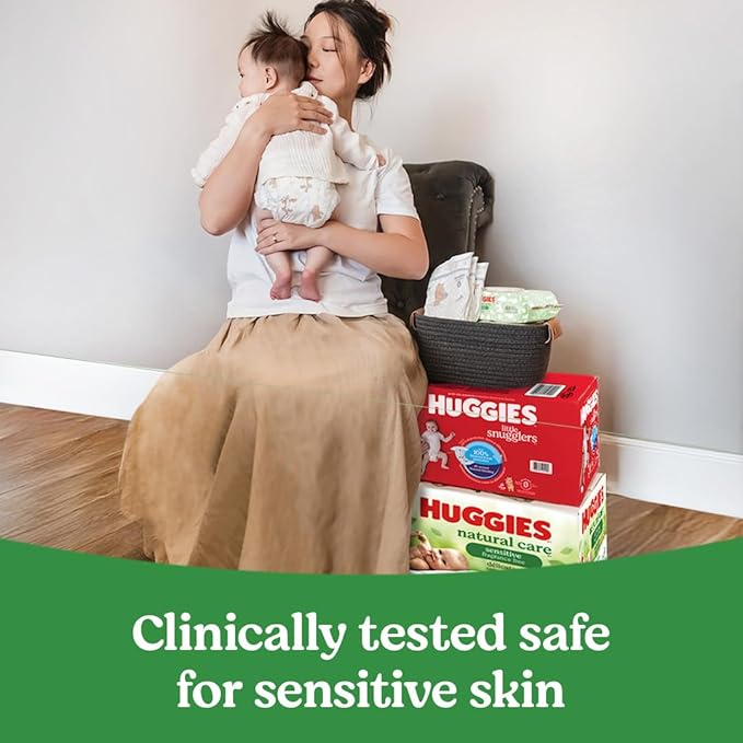 Huggies Natural Care Sensitive Baby Wipes, Unscented, Hypoallergenic, 99% Purified Water, 10 Flip-Top Packs (560 Wipes Total)